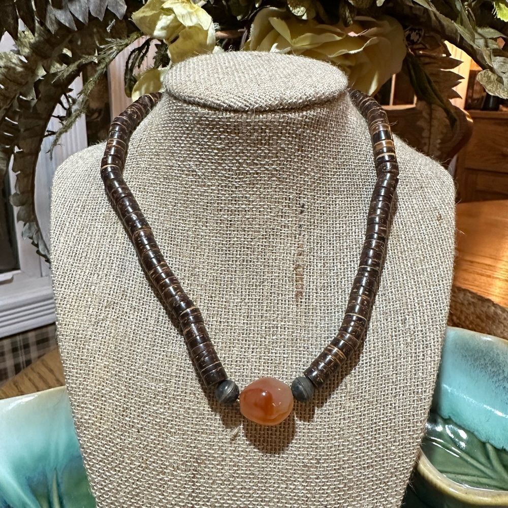 Genuine Carnelian Gemstone Pendant on boho Necklace 14”